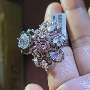 New Vintage Simulated Pear Cut Diamond Rose Gold Victorian Black  Wedding Ring